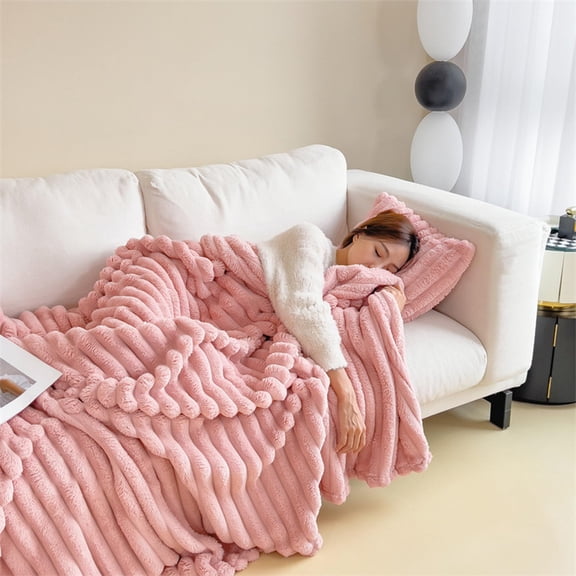 Thickened Plush Nap Blanket, Rabbit Plush Milk Velvet Cover Blanket, Fall Winter Weighted Fluffy Bed Throw, Soft Comfortable, Warm Couch Throws, for Bed Sofa Home Office Use (Pink,200*230cm)