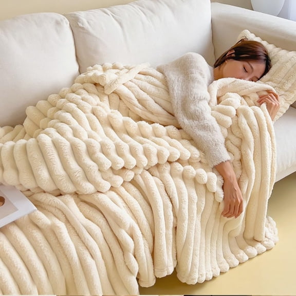 Thickened Plush Nap Blanket, Rabbit Plush Milk Velvet Cover Blankets, Thickened Faux Rabbit Plush Nap Blanket,Fall Winter Weighted Fluffy Bed Throw Room Decor, Oversized Fuzzy Warm Couch Throws Gifts