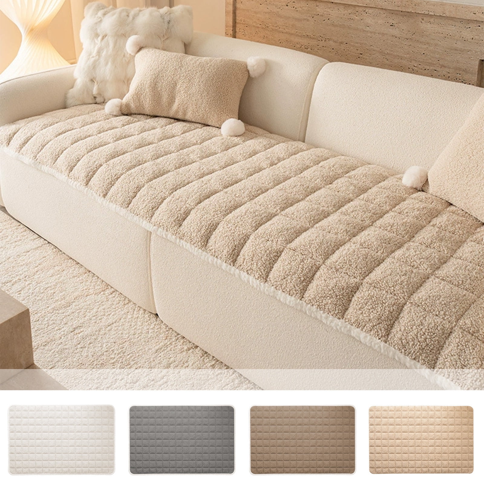 Thickened Plush Sofa Cushion for Autumn and Winter, Soft Non Slip Straight Seat Cushion, Velvet Sofa Pad for Couch Decoration and Furniture Protection, 47.2 x 27.6 in