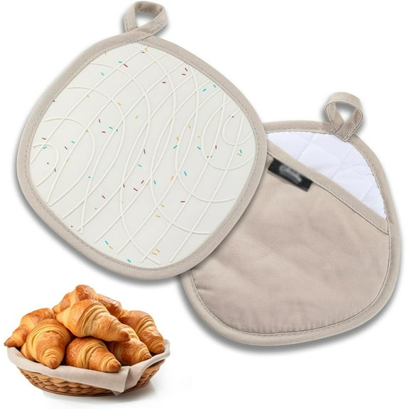 Thickened Pot Holders for Kitchen Waves Texture Non-Slip Silicone Potholders Heat-Resistant Hot Pads with Pockets