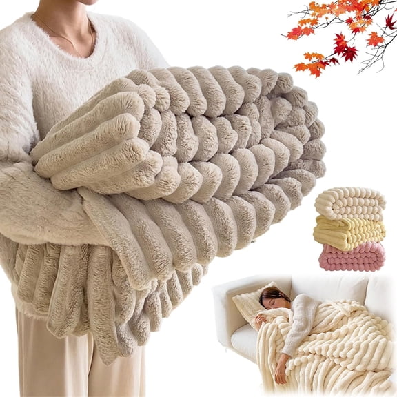 Thickened Rabbit Plush Nap Blanket, Flannel Milk Velvet Cover Blanket, Thick Fluffy Faux Rabbit, Soft and Comfortable, for Bed Sofa Couch Home Office Use (Khaki,71 * 79 in)
