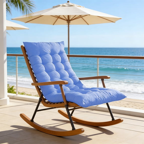 Thickened Rocking Chair Cushion Set for Recliner and Folding Chairs, Breathable Polyester with Secure Straps for Stability and Comfort Blue