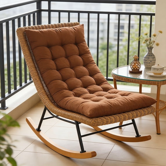 Thickened Rocking Chair Cushion Set for Recliner and Folding Chairs, Breathable Polyester with Secure Straps for Stability and Comfort Coffee