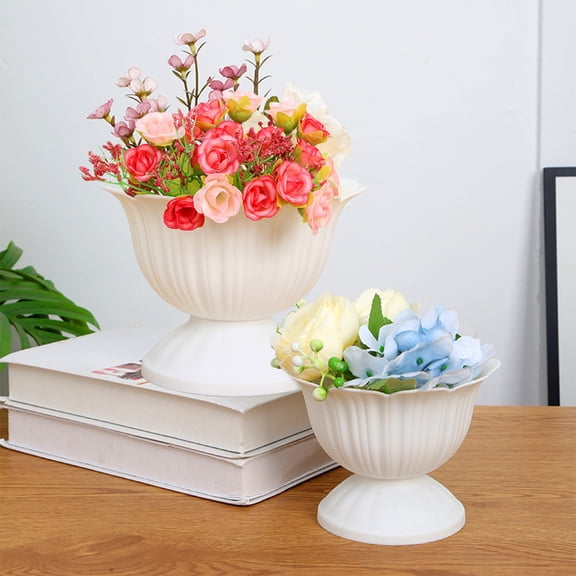Thickened Round Bottom Flower Pot, Plastic Planter, Roman Style Vase for Faux Flowers Indoor Home Decor Tabletop Accent Shelf Display