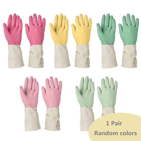 L Size Thickened Rubber Cleaning Gloves 1 Pair - 11.8x3.7in Reusable Dishwashing Gloves for Kitchen Household, Oil Resistant Waterproof ( Random colors )
