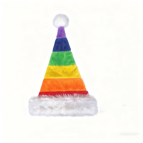 Thickened Santa Hat With Rainbow Long Plush For Christmas Party Decoration