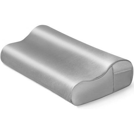 Thickened Satin Pillowcase for Contour Pillows, Cervical Pillow Case with Side Pocket, 24" x 14" x 5.1"/3.5" Soft Cover for Sleeping (Grey)