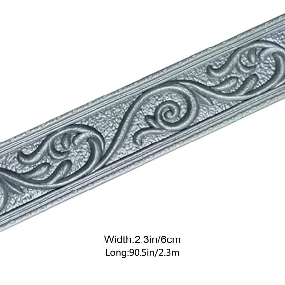 Thickened Self-Adhesive 3D Wall Border Line Baseboard Trim Decorative Wall Sticker 2.3mx6cm Silver Gray