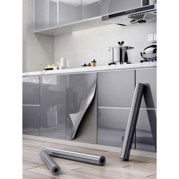 Thickened Self-Adhesive PVC Kitchen Sticker, Modern Grey Marble Oil Waterproof Heat-Resistant Wall Decal for Home Renovation Decor