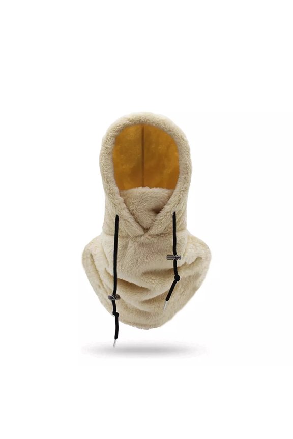 Thickened Sherpa Hood Ski Mask Plush Winter Cycling Cap for Outdoor Sports-Khaki