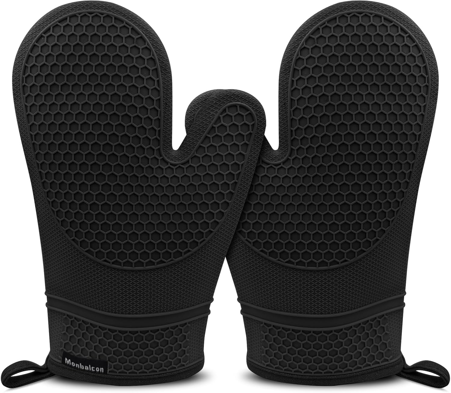Thickened Silicone Oven Mitts Heat Resistant to 500ºF - [Ultra Heat Resistant] [Thickened Liner] [Waterproof Silicone] Kitchen Oven Gloves Mittens for Cooking, 1 Pair (Black)