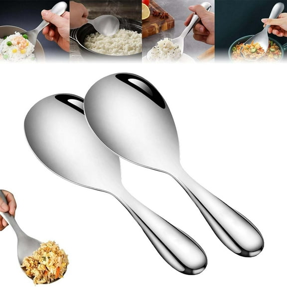 Thickened Stainless Steel Non-Stick Rice Spoon, Sturdy Rice Scooper No Rust Rice Cooker Spoon Nonstick Rice Spatula, Stainless Steel Metal Rice Spoon Rice Paddle Versatile Kitchen Utensil