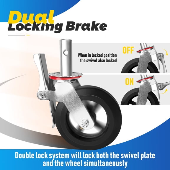 Thickened Steel Scaffolding Caster, 360° Rotation Swivel Caster Wheel, 4400LBS Load Capacity Industrial Caster for Construction Site,Scaffolding Work,Construction Site