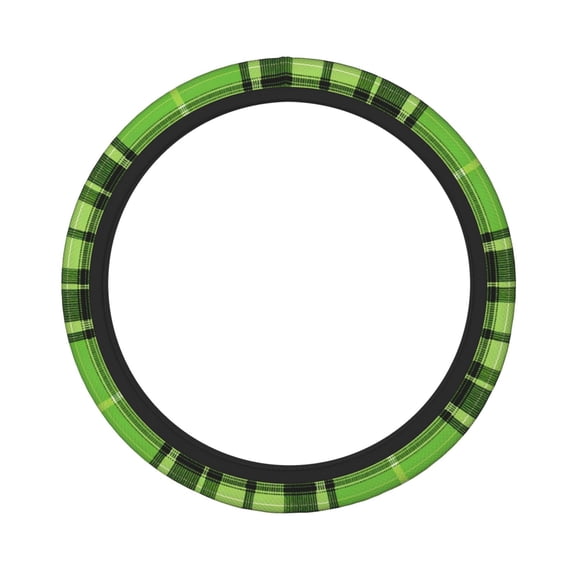 Thickened Steering Wheel Cover Water-Resistant Non-Slip Breathable Easy To Install Machine Washable Fits Sedans Suvs Trucks Green And Black Checkered Pattern (2)