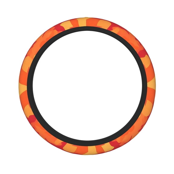 Thickened Steering Wheel Cover Water-Resistant Non-Slip Breathable Easy To Install Machine Washable Fits Sedans Suvs Trucks Vector Camouflage Pattern Orange Red_2