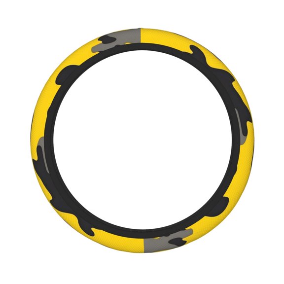Thickened Steering Wheel Cover Water-Resistant Non-Slip Breathable Easy To Install Machine Washable Fits Sedans Suvs Trucks Vector Camouflage Pattern Yellow_1