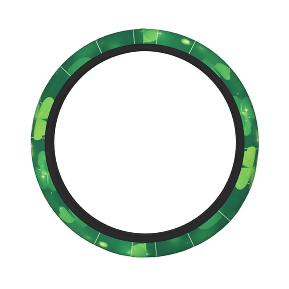 Thickened Steering Wheel Cover Water-Resistant Non-Slip Breathable Easy To Install Machine Washable Fits Sedans Suvs Trucks St.Patricks Green Clover