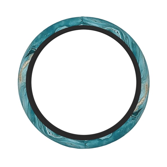 Thickened Steering Wheel Cover Water-Resistant Non-Slip Breathable Easy To Install Machine Washable Fits Sedans Suvs Trucks Teal Marble_2
