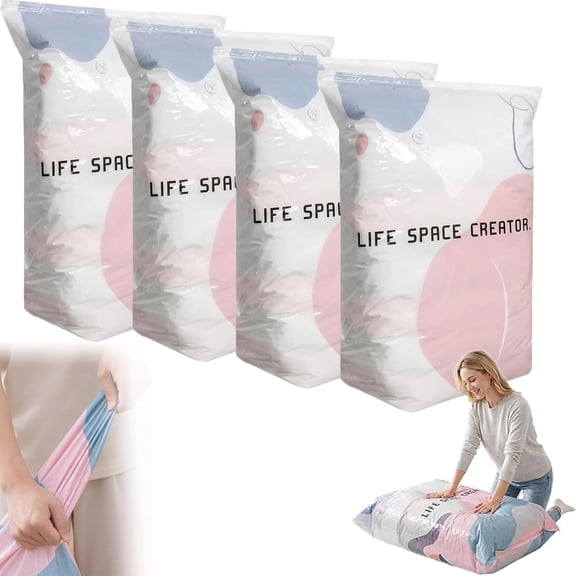 Thickened Stereoscopic No-Pump Vacuum Compression Bag, Life Space Creator Storage Bags, Press & Seal Space-Saving Compression Bags for Clothes, Blankets, Comforters (4pcs*32 * 40 * 12inches)