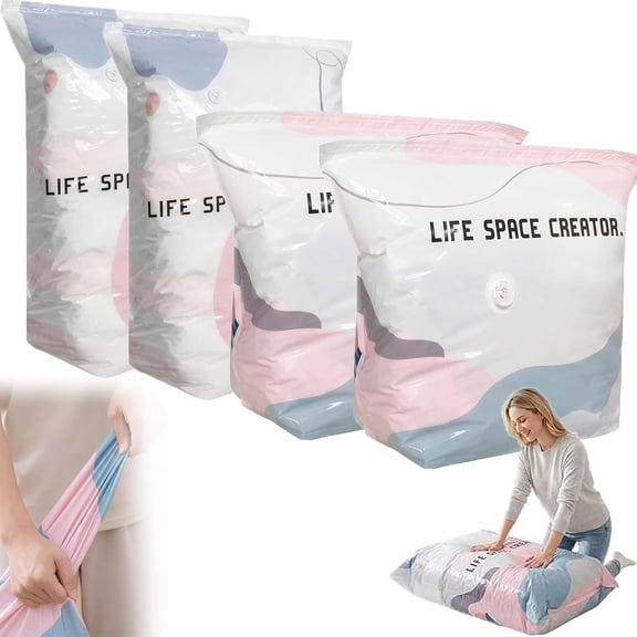 Thickened Stereoscopic No-Pump Vacuum Compression Bag, Life Space Creator Storage Bags, Press & Seal Space-Saving Compression Bags for Clothes, Blankets, Comforters (2pcs*small+2pcs*large)