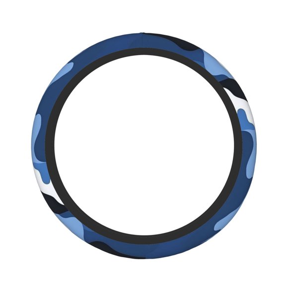 Thickened Stretchable Steering Wheel Cover Anti-Slip Universal Fit For Sedan Suv Truck Durable Comfort Grip Vector Camouflage Pattern Blue_2