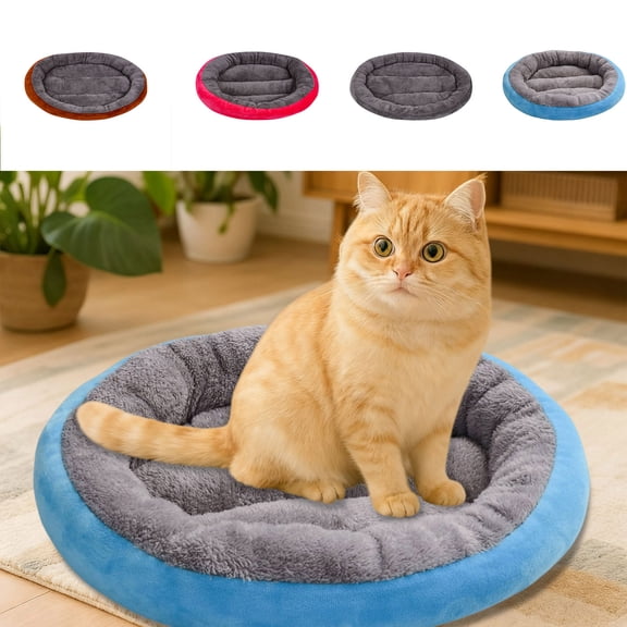 Thickened Suede Pet Mat for Small Cats and Dogs,18x6" Warm Flock Round Pet Bed,Plush Material with Semi-Enclosed Design, Easy to Clean, Perfect for Winter and All-Season Pet Comfort at Home