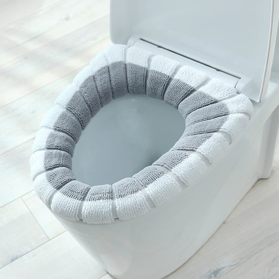 Thickened Toilet Seat Cover Cushion, Soft Knitted Washable Elongated Universal Fit for All Toilets, Warm Acrylic Fiber Pad with Snap Closure, Non-Slip for Year-Round Comfort, 16.5x14.5 Inch Gray