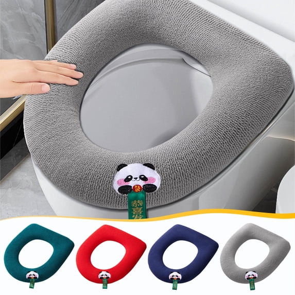 Thickened Toilet Seat Cushion • Universal Fit • Warm Fluffy Polyester Cover with Secure Hook • Non-Slip Handle Design • Cozy All-Season Bathroom Accessory • 42x35cm