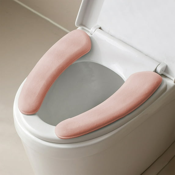 Thickened Toilet Seat Pad, Two Piece, Adhesive, Washable Reusable, Polyester Material, Soft Comfortable, Stylish, for Bathroom Toilet