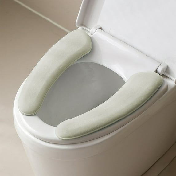 Thickened Toilet Seat Pad, Two Piece, Adhesive, Washable Reusable, Polyester Material, Soft Comfortable, Stylish, for Bathroom Toilet