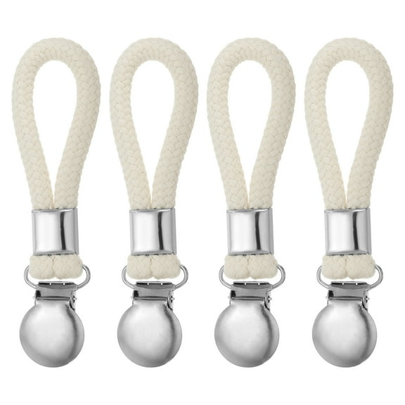 Thickened Twill Metal Kitchen Towels Clip, Tea Towel Holder with Hanging Braided Cotton Loop, Beige 4 Pack
