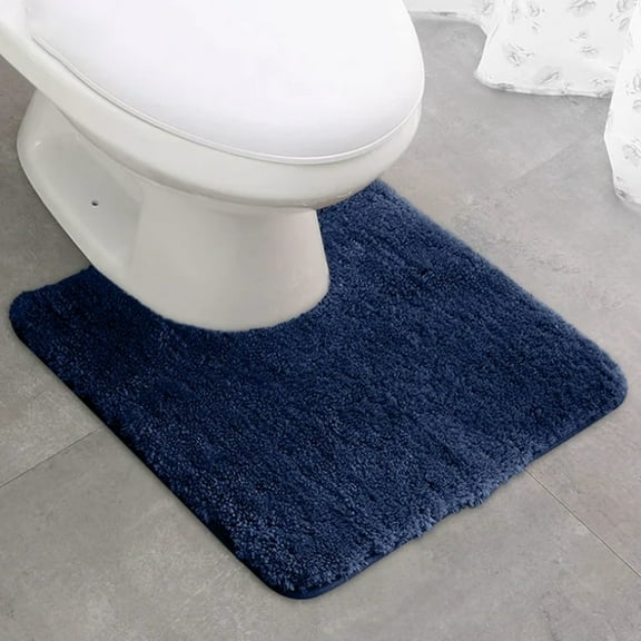 Thickened U-Shaped Anti-Slip Toilet Mat, Dark Blue, Luxury Bathroom Rug for Comfortable and Practical Home Use