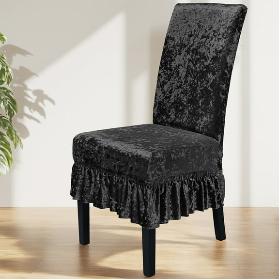 Thickened Velvet Stretch Chair Cover with Skirt, High-Elastic Universal Slipcover for High-Back Dining Chairs – Wrinkle-Free, Non-Slip Seat Protector for Home Hotel Wedding Banquet Decor