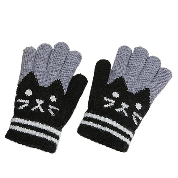Thickened Warm Gloves For Kids Super Soft Fleece Lined Winter Gloves With Adorable Cat Pattern For Toddler Boys Girls 3-8 Years