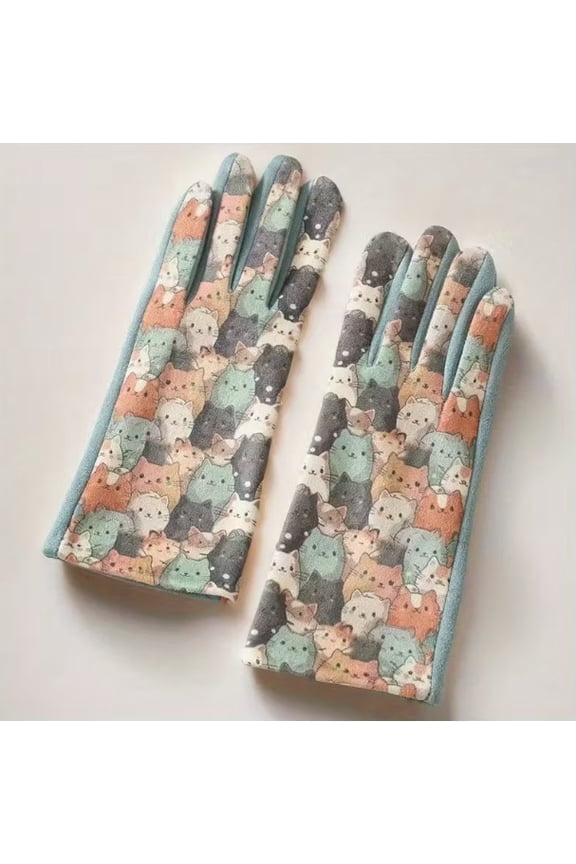 Thickened Warm Gloves with Adorable Cat and Dog Patterns - One Size Fits All for Cold Weather
