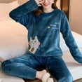 thumbnail image 1 of Thickened Warm Sleepwear for Winter Flannel Round Neck School Loungewear Set Ladies Pajamas Long Sleeves Cat  (Bluemao,M(35-45kg)), 1 of 6