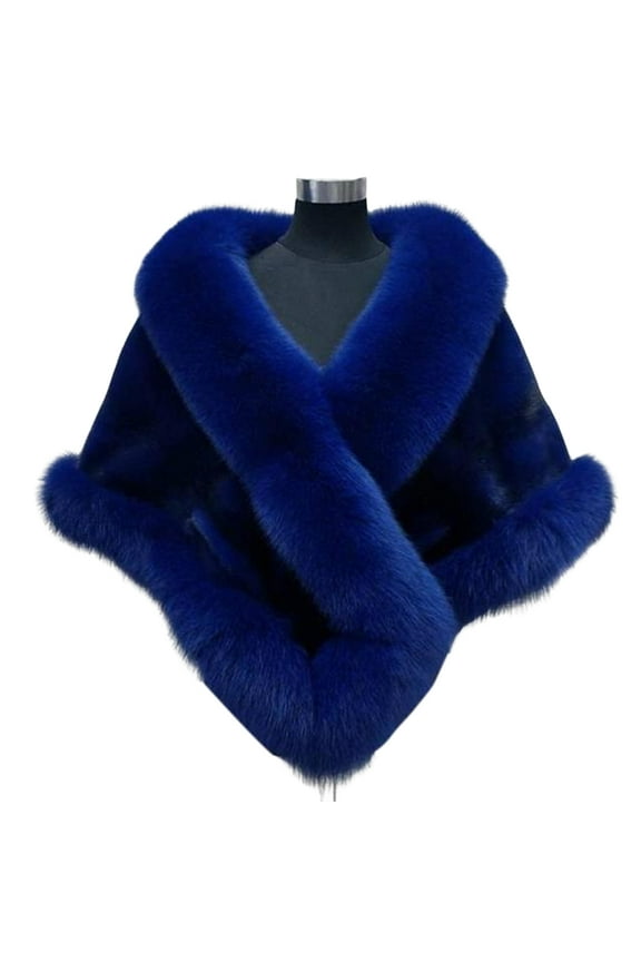 Thickened Warm Solid Color Fluffy Faux Fur Shawl Loose Fit Winter Wedding Bridal Warm Coat