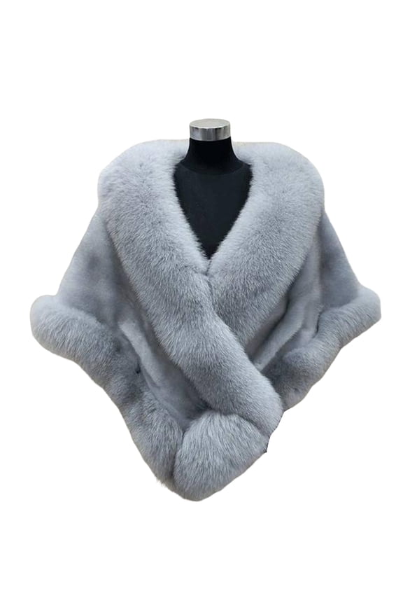 Thickened Warm Solid Color Fluffy Faux Fur Shawl Loose Fit Winter Wedding Bridal Warm Coat