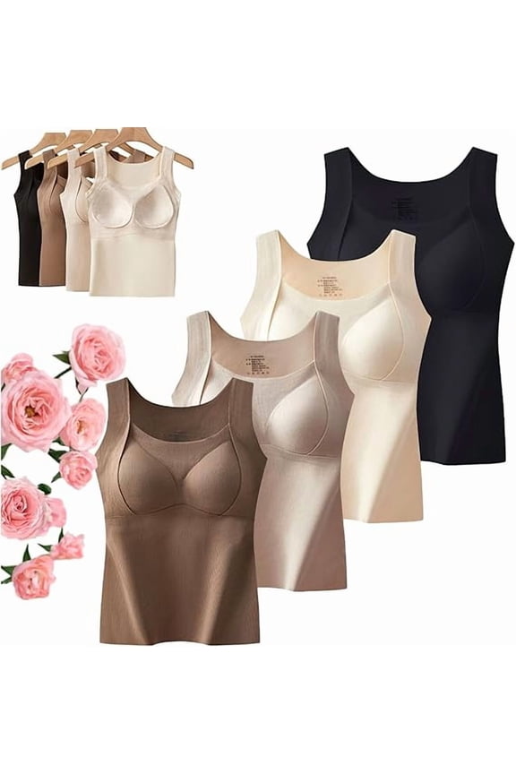 Thickened Warm Tank Top with Shelf Bra, 2 in 1 Warming Vest, Thickened Warms Tank Top with Shelf Bra(4PC,XL)
