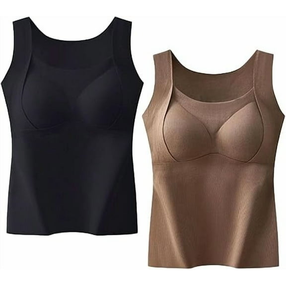 Thickened Warm Tank Top with Shelf Bra, Women's Thermal Tank Tops, 2 in 1 Thermal Tanks Tops Built-in Bra Thermals Underwear
