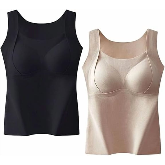 Thickened Warm Tank Top with Shelf Bra, Women's Thermal Tank Tops, 2 in 1 Thermal Tanks Tops Built-in Bra Thermals Underwear