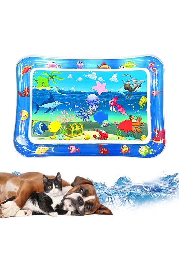 Thickened Water Sensory Play Mat for Cats & Kids - 26x18.5 Inch Interactive Fish Design Water Sensor Mat with Easy Fill/Drain, Durable Pet Play Pad & Child Sensory Activity Mat