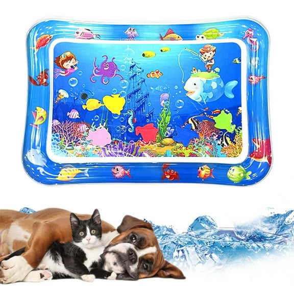 Thickened Water Sensory Playmat 26x18.5in Interactive Pad for Cats Kids Fish Print Durable Leakproof Cool Sensory Experience for Pet Play Toddler Activity