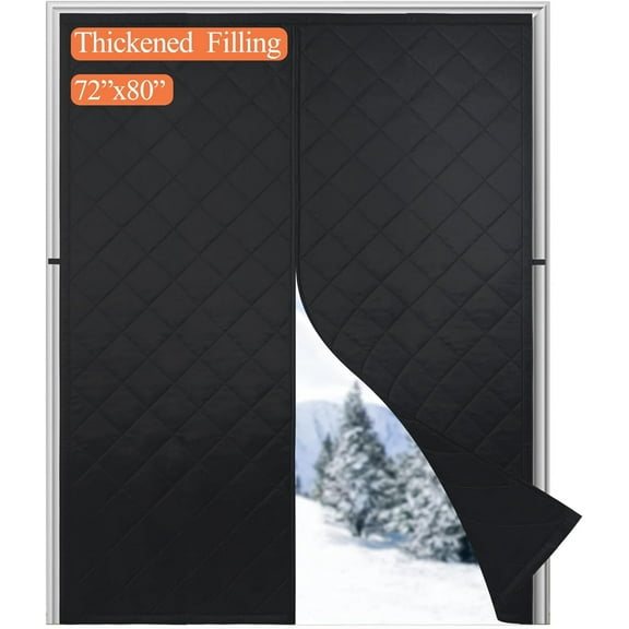 Thickened Wide Magnetic Thermal Insulated Door Curtain,Thicken Polyester Fiberfill & Thicker Oxford Fabric,Temporary Screen Curtains Magnetic Closure for French/Sliding Door,Fit Doors to 72"x80"