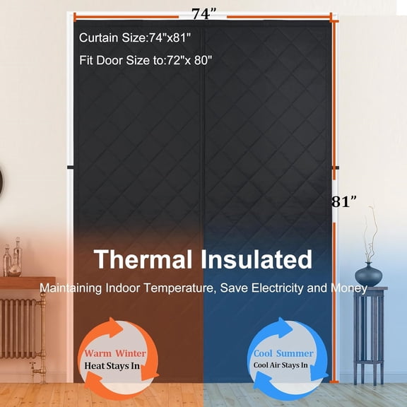 Thickened Wide Magnetic Thermal Insulated Door Curtain,Thicken Polyester Fiberfill & Thicker Oxford Fabric,Temporary Screen Curtains Magnetic Closure for French/Sliding Door,Fit Doors to 72"x80"