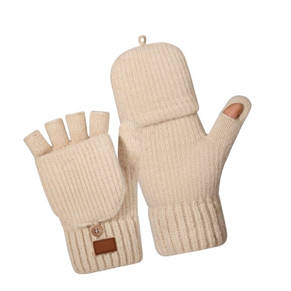 Thickened Winter Gloves Women Half Finger Design Double Lined Windproof For Extreme Cold