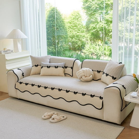 Thickened Winter Sofa Cushion Cover | Non-Slip Quilted Seat Pad | 150X70Cm Sofa Protector In Coffee | Warm Plush Polyester Fabric