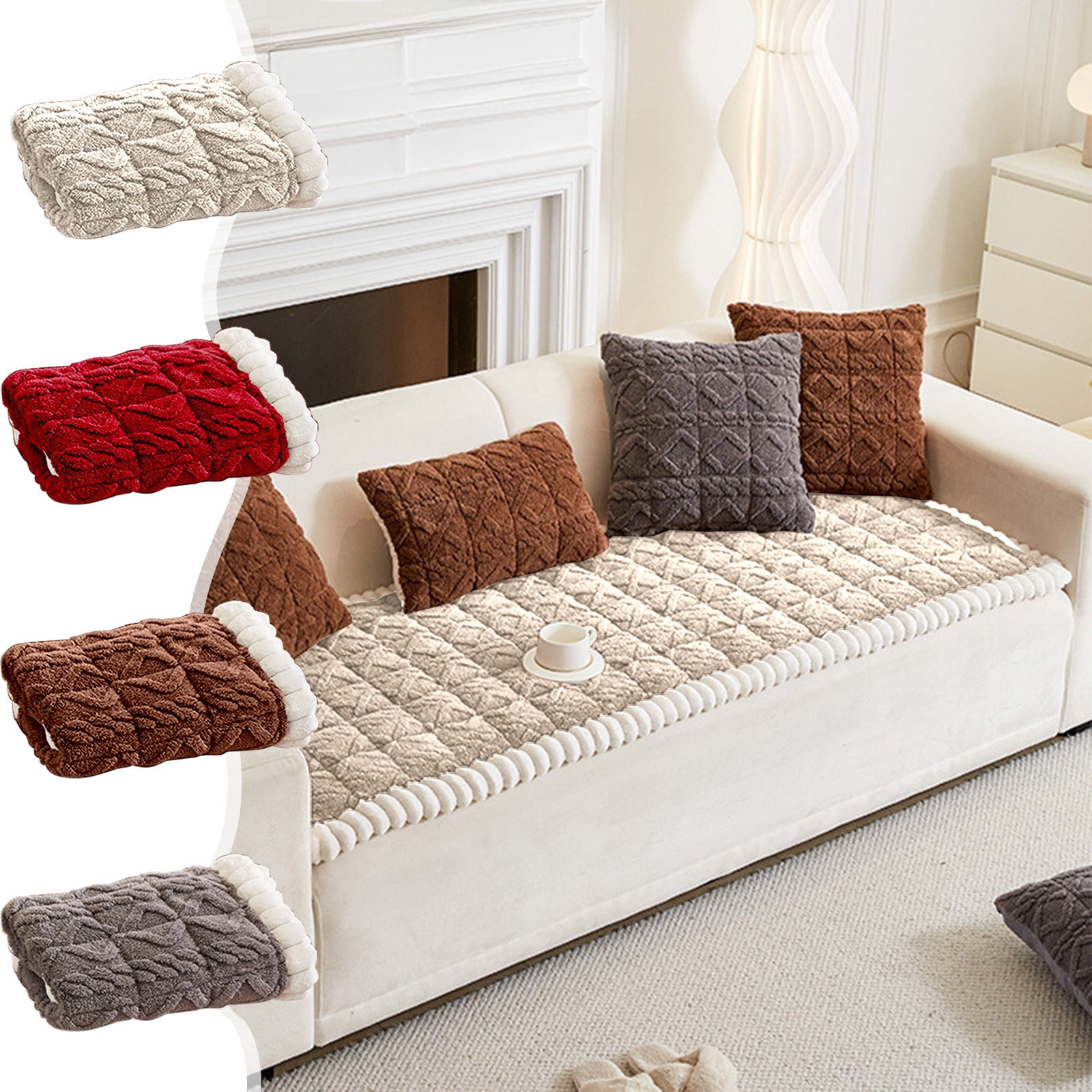 Thickened Winter Sofa Cushion Cover, Warm Non Slip Seat Cushion for Couch, Bench and Window Seat, Soft Fabric Straight Sofa Pad, Reinforced Stitching, 70 x 180 cm