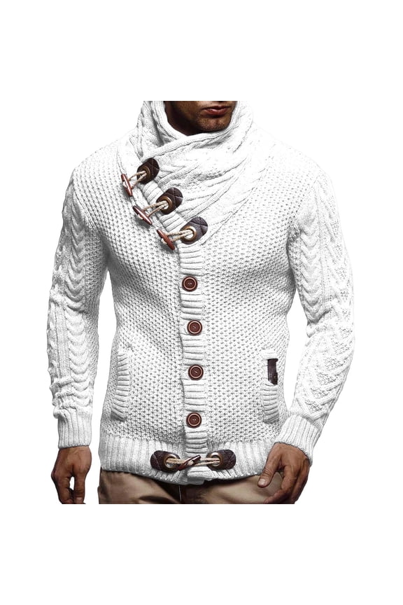Thickened Wool Blend Cardigan Sweater for Men, Casual Fashion Stand Collar Winter Wear