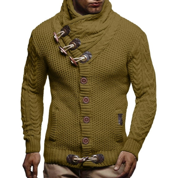Thickened Wool Blend Cardigan Sweater for Men, Casual Fashion Stand Collar Winter Wear